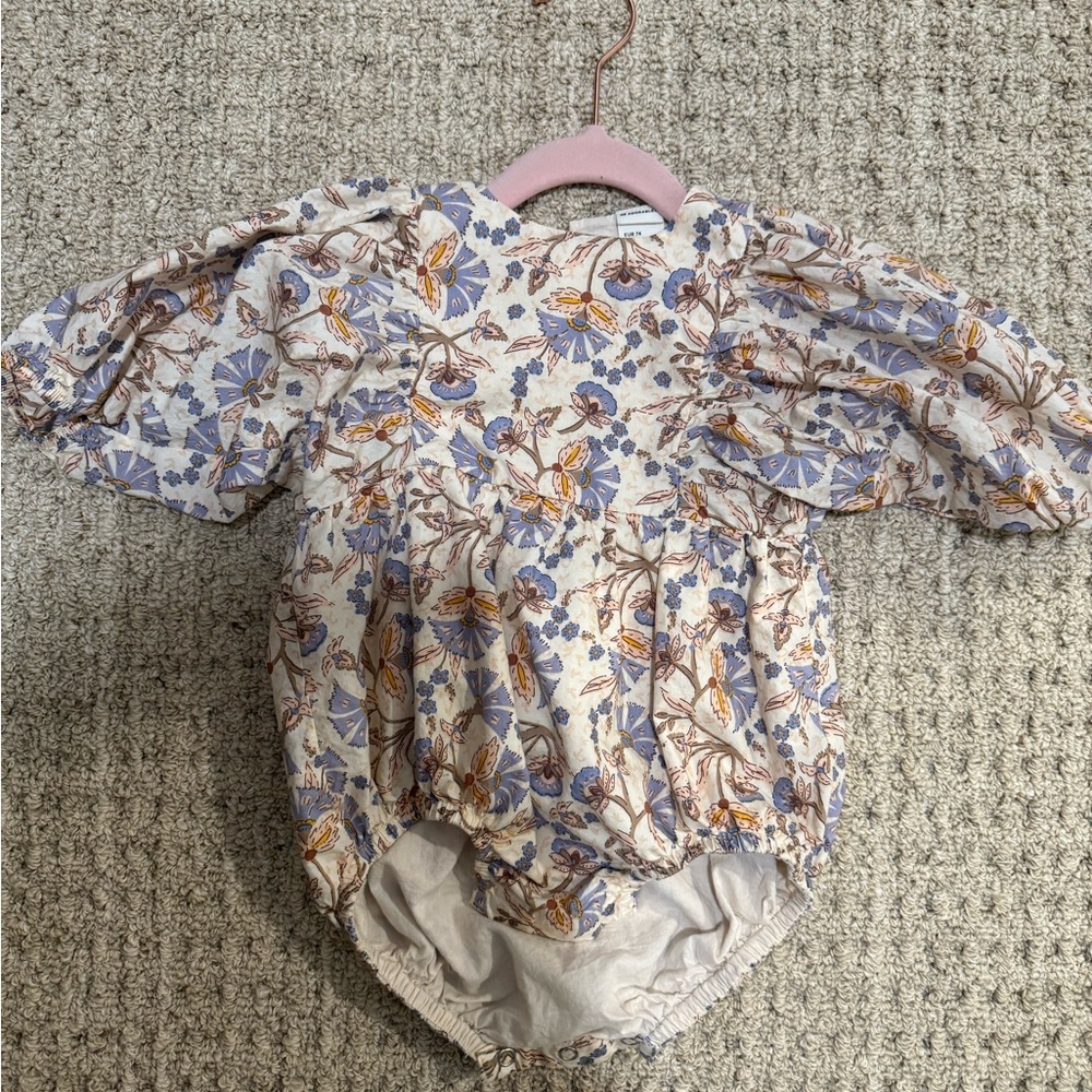 H&M Cream Floral Baby Romper with Blue & Mustard Accents